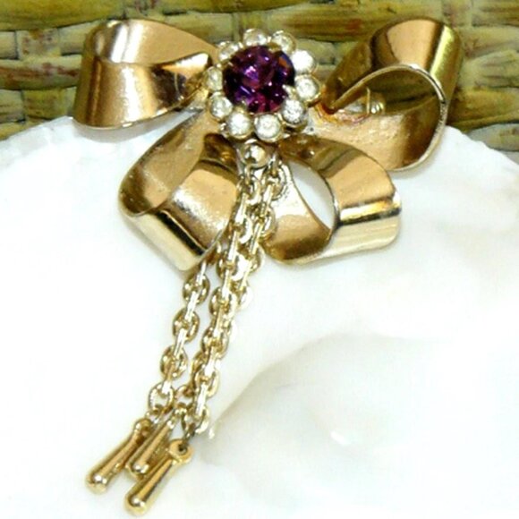 Vintage Rhinestone Bow Brooch - Picture 4 of 6